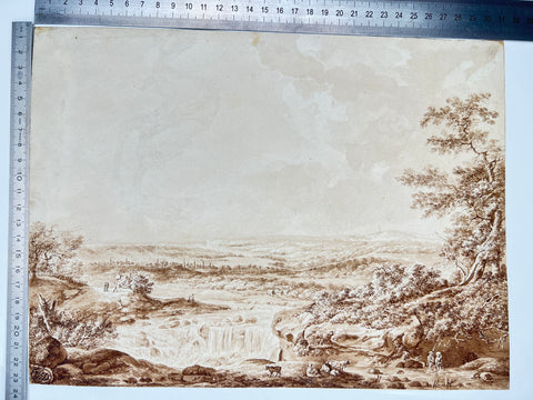 a very fine 18th century landscape waterfall drawing