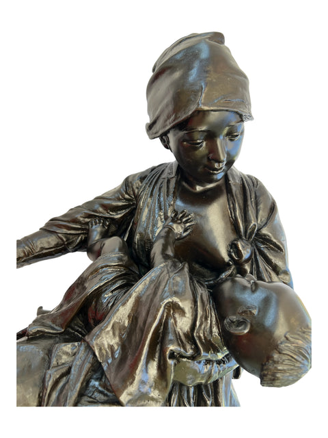 JAPANESE BRONZE OF A MOTHER AND CHILD BY UDAGAWA KAZUO