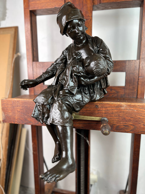 JAPANESE BRONZE OF A MOTHER AND CHILD BY UDAGAWA KAZUO