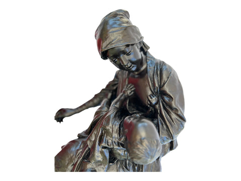 JAPANESE BRONZE OF A MOTHER AND CHILD BY UDAGAWA KAZUO