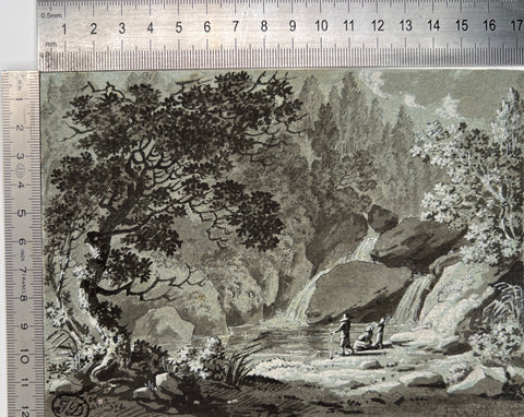 Animated landscape waterfall old master drawing