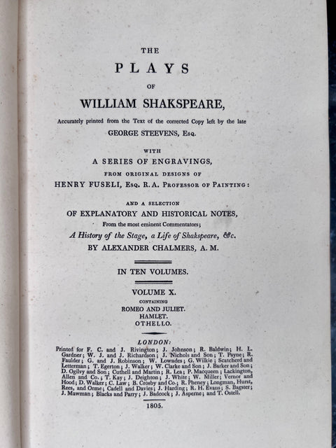 THE PLAYS OF WILLIAM SHAKSPEARE illustrated by Fuseli, Blake 1805