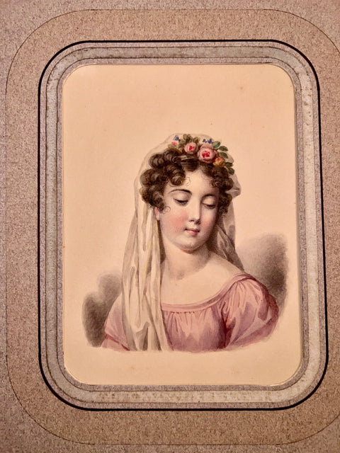 Watercolor portrait 19th Century Actrice as Flora.