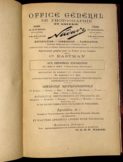 Catalogue Office Général de Photographie (Nadar) 1889