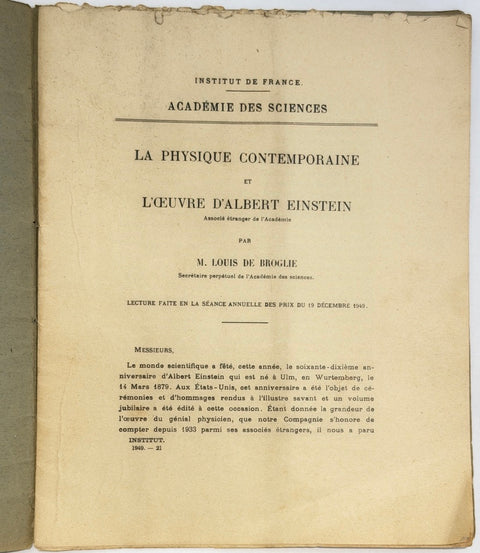 LA PHYSIQUE CONTEMPORAINE ET L’ŒUVRE D’ALBERT EINSTEIN