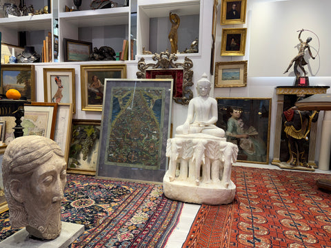 Marble Buddha Sculpture on Elephants Throne