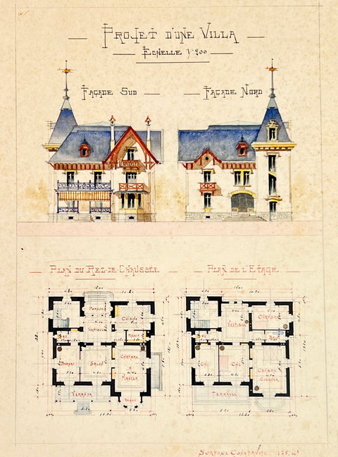 Original Architectural Drawing of Swiss Architect C. Phillipin