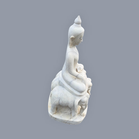 Marble Buddha Sculpture on Elephants Throne