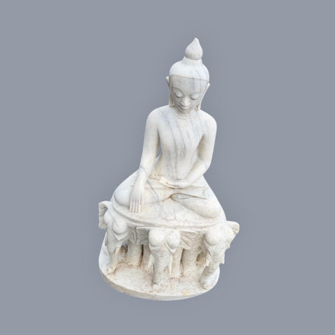 Marble Buddha Sculpture on Elephants Throne