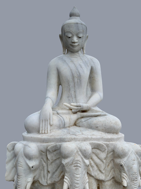 Marble Buddha Sculpture on Elephants Throne