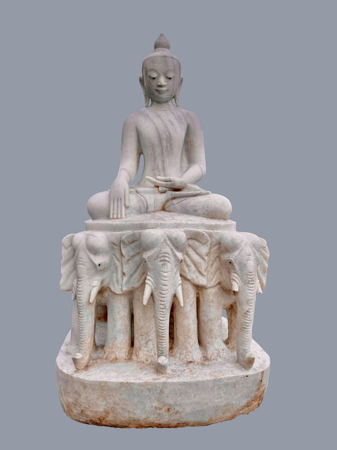 Marble Buddha Sculpture on Elephants Throne