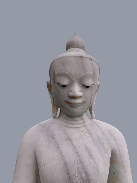 Marble Buddha Sculpture on Elephants Throne