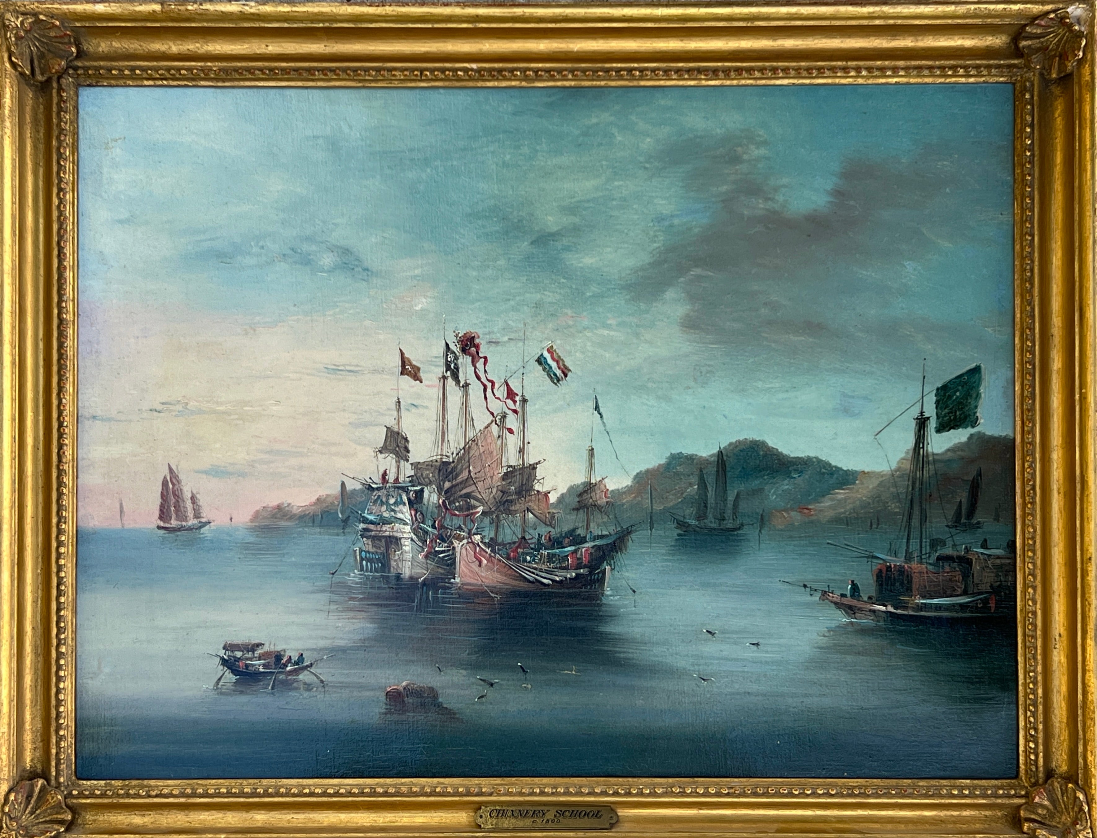 Chinnery School — Junks at Macau, oil on canvas.