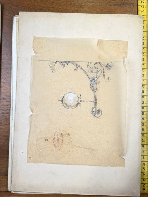 art nouveau drawings for wrought iron lamps