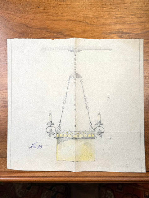 art nouveau drawings for wrought iron lamps