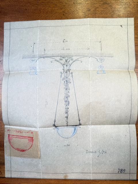 art nouveau drawings for wrought iron lamps