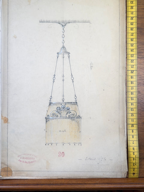 art nouveau drawings for wrought iron lamps