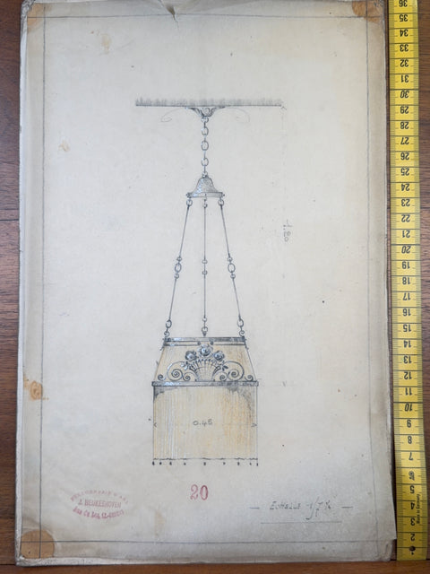 art nouveau drawings for wrought iron lamps