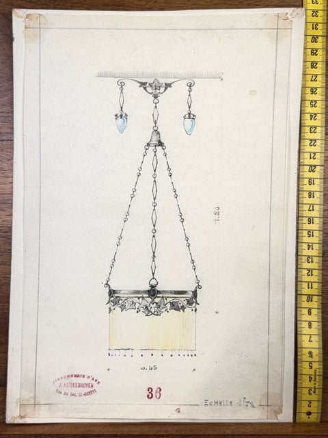 art nouveau drawings for wrought iron lamps