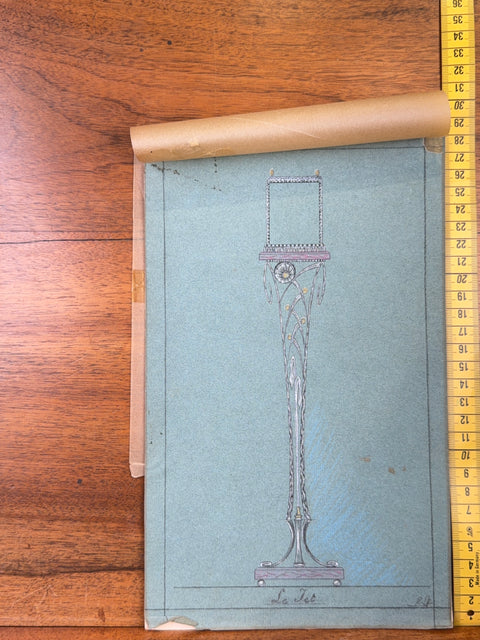 art nouveau drawings for wrought iron lamps