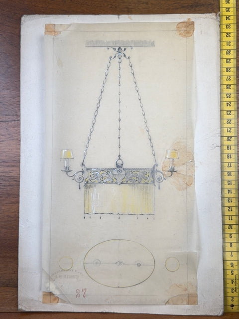 art nouveau drawings for wrought iron lamps
