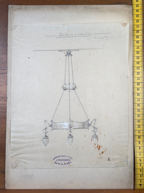 art nouveau drawings for wrought iron lamps