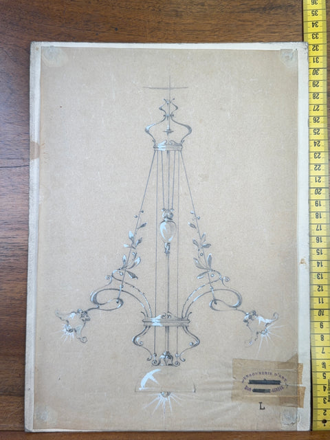 art nouveau drawings for wrought iron lamps