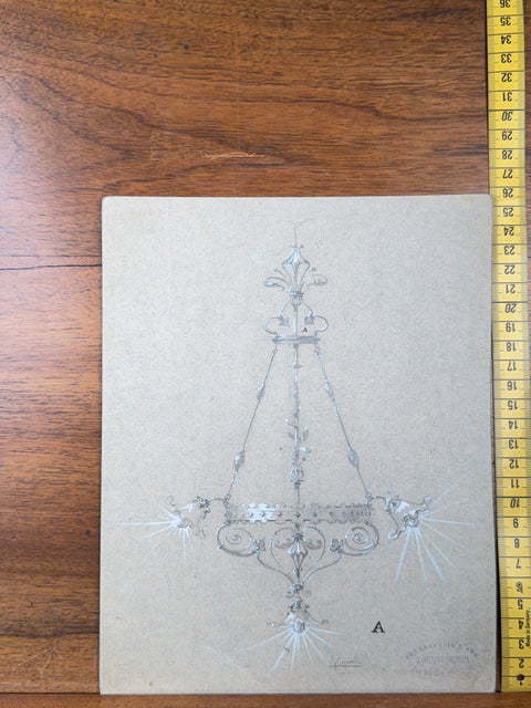 art nouveau drawings for wrought iron lamps