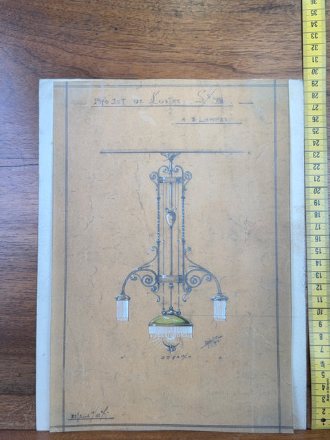art nouveau drawings for wrought iron lamps