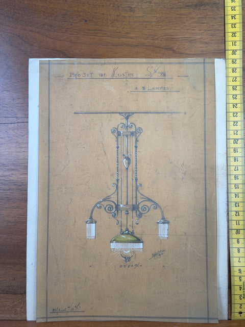 art nouveau drawings for wrought iron lamps