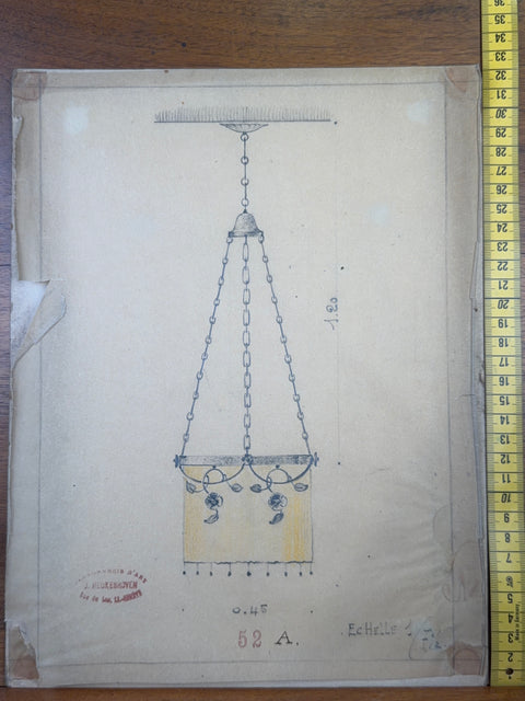 art nouveau drawings for wrought iron lamps
