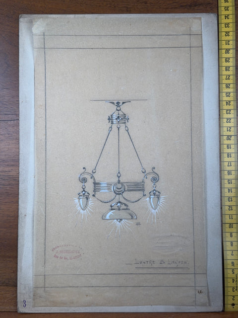 art nouveau drawings for wrought iron lamps