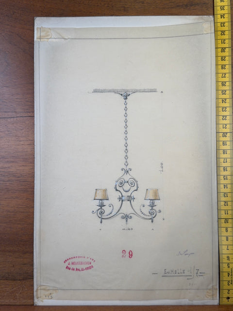 art nouveau drawings for wrought iron lamps