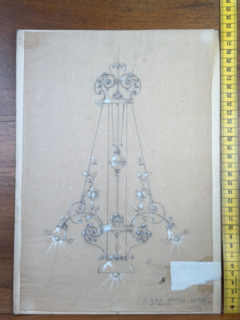 art nouveau drawings for wrought iron lamps