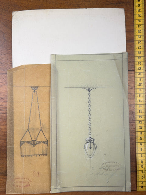 art nouveau drawings for wrought iron lamps