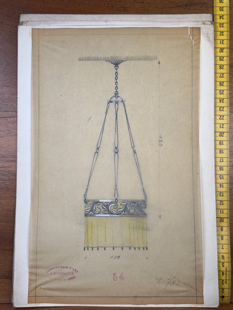art nouveau drawings for wrought iron lamps