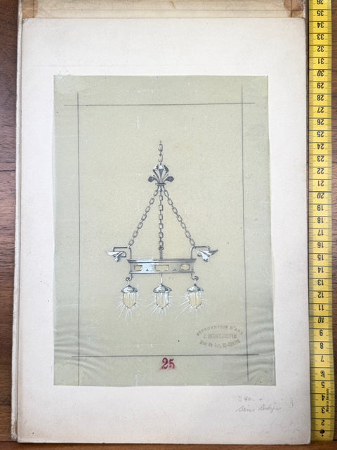 art nouveau drawings for wrought iron lamps