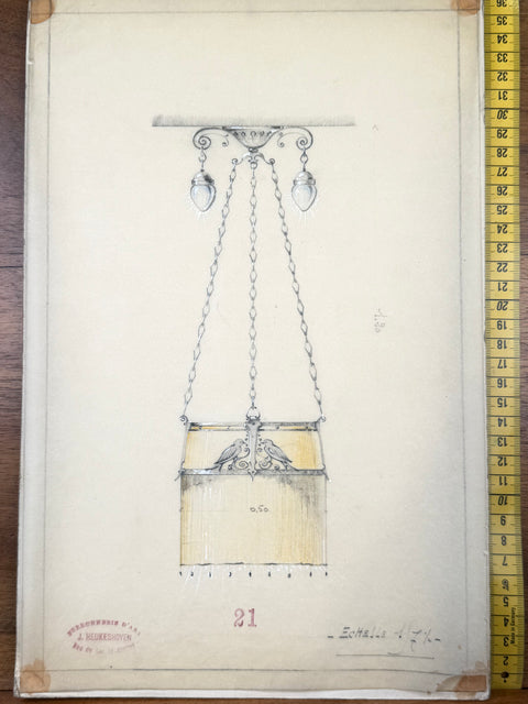 art nouveau drawings for wrought iron lamps