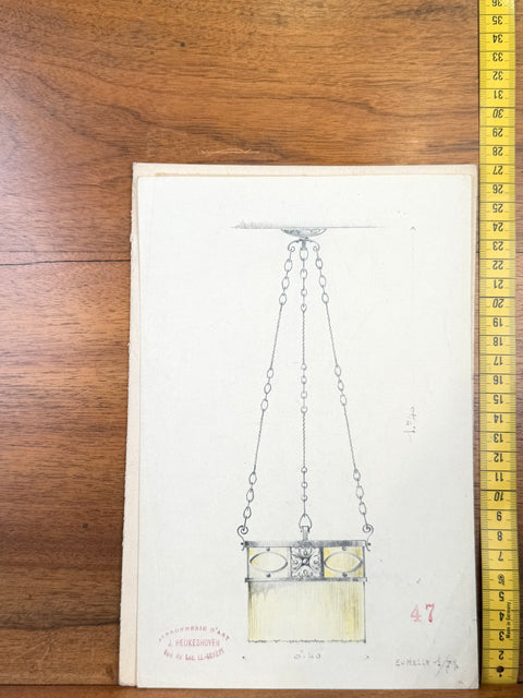 art nouveau drawings for wrought iron lamps