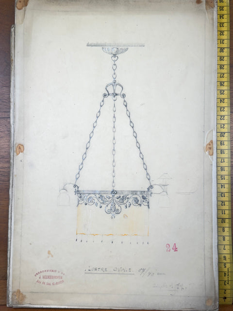 art nouveau drawings for wrought iron lamps