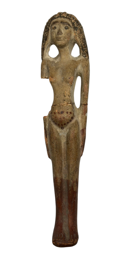 AN EGYPTIAN TERRACOTTA FEMALE FIGURE