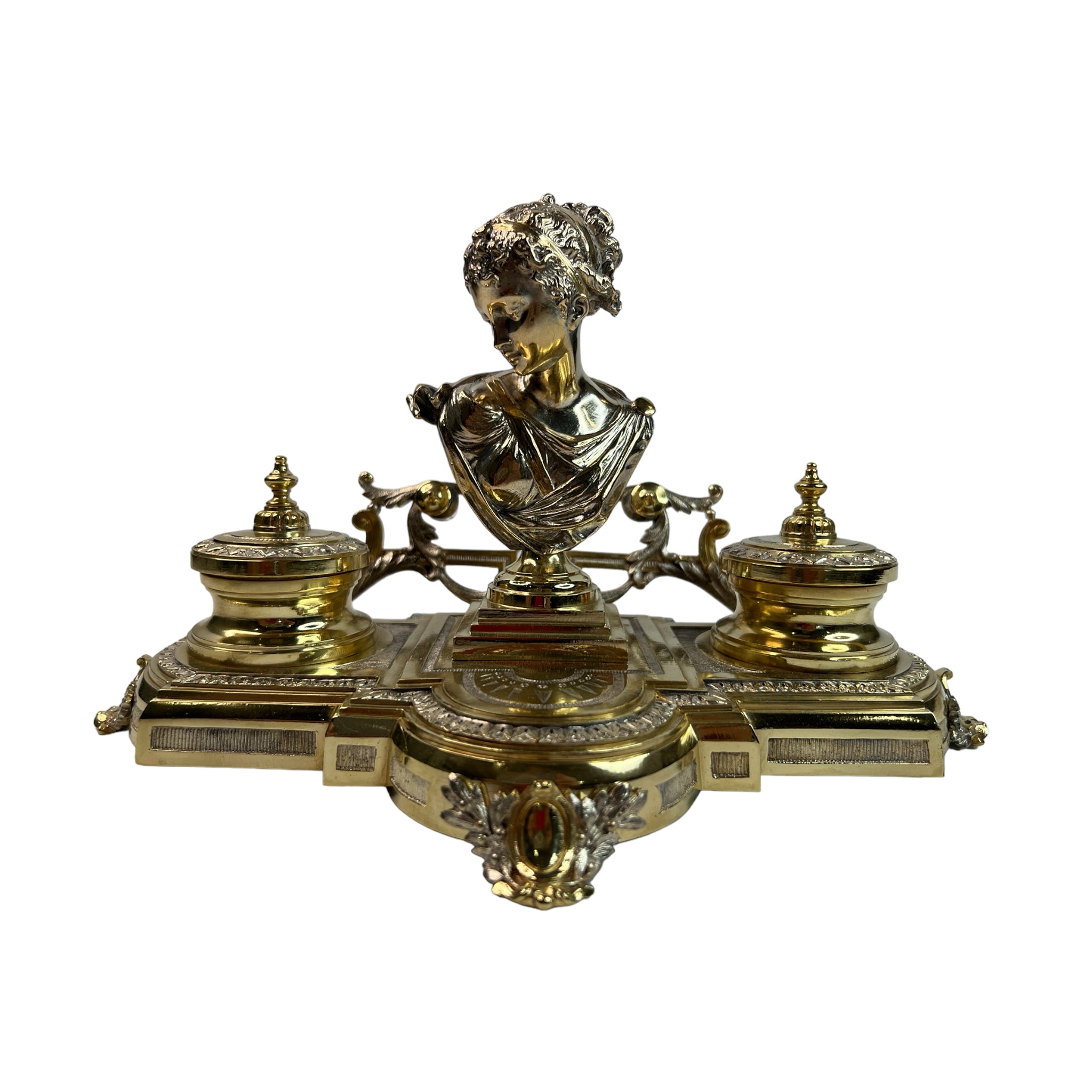 Encrier-inkwell, Second Empire — gilt bronze and cut crystal.
