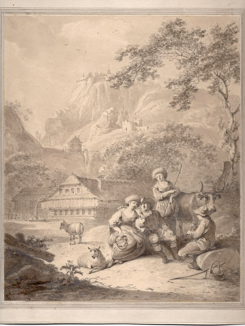 18th century Old Master Drawing scene of rural life