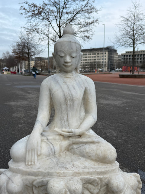 Marble Buddha Sculpture on Elephants Throne