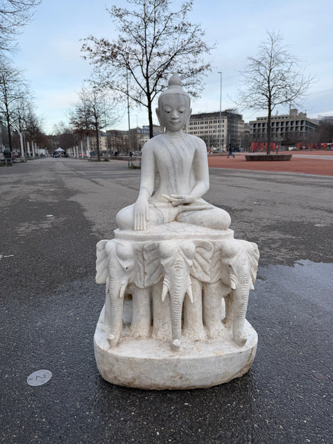 Marble Buddha Sculpture on Elephants Throne