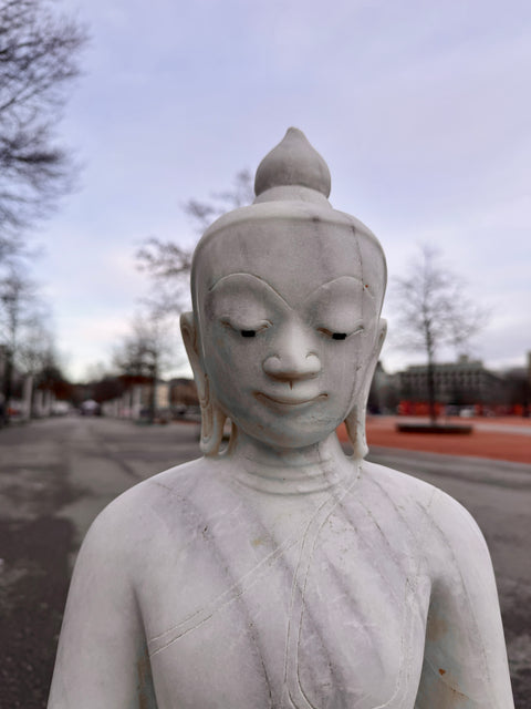 Marble Buddha Sculpture on Elephants Throne