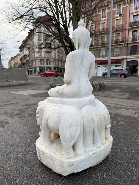 Marble Buddha Sculpture on Elephants Throne