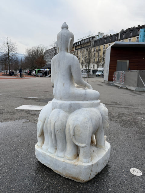 Marble Buddha Sculpture on Elephants Throne