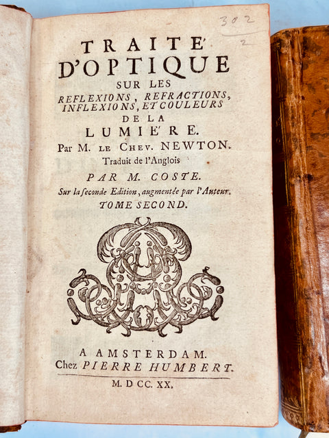 Traité d'optique NEWTON Isaac - Pierre Humbert, Amsterdam, 1720