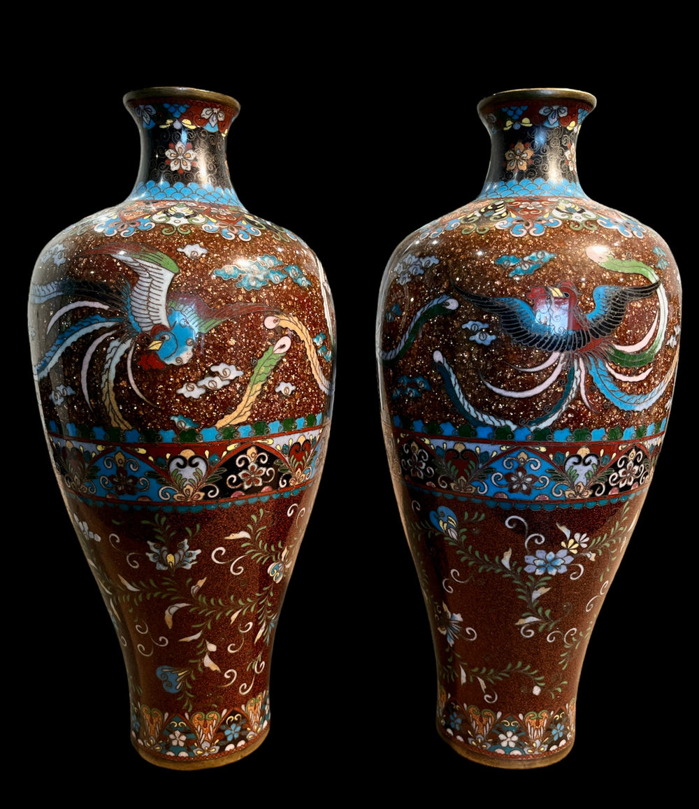 Paire of Enameled Vases Meiji Period